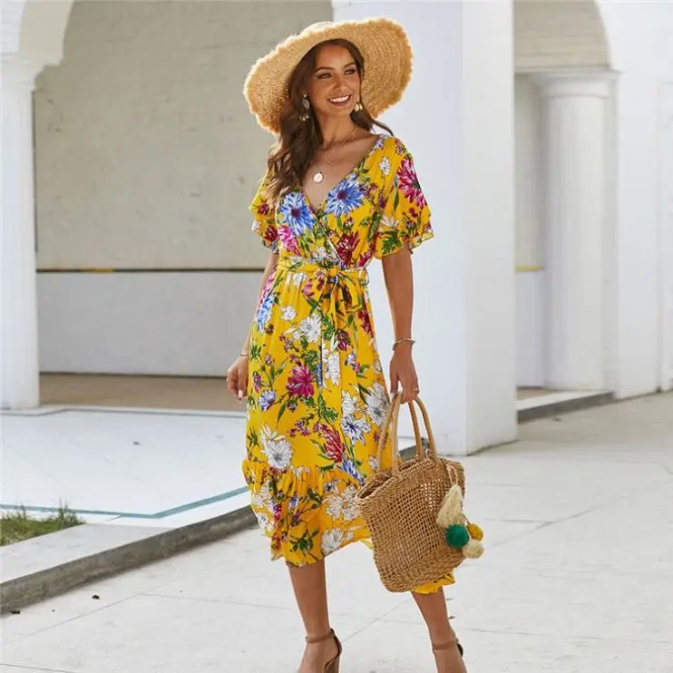 

PEARL Summer 2021 Fashionable Printing Boho Dress Casual Dresses For Yellow Dress
