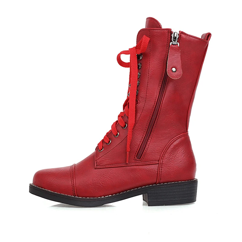 

winter lace-up with round head for leisure Side Zipper Low Heel women's boots