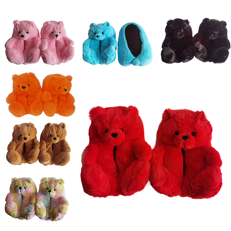 

2021 Women Home Winter Cute Cotton Slipper In Door Plush Teddy Bear House Slippers, Brown,purple,rainbow,red,black