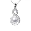 925 Sterling Silver Pearl Necklace Infinity Pendant Necklace with Shell Pearl Cubic Zirconia Jewelry Necklace