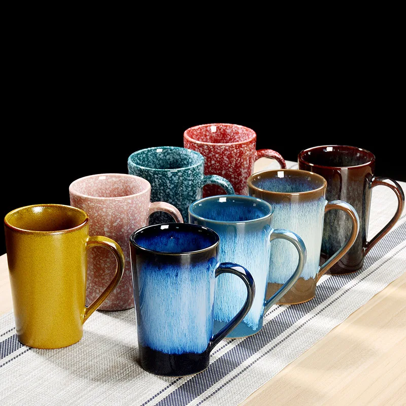 

Creative Porcelain Custom Mugs Mug Drinkware Coffee OEM Logo Colorful Coffee Tea Water Cup Ceramic 400ml Kiln Change Coffee Cups