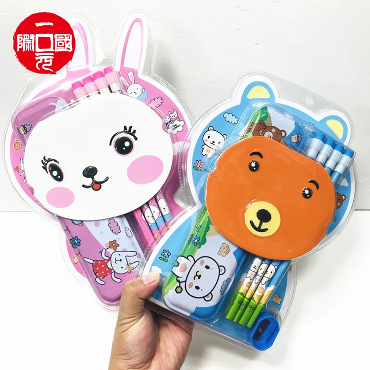 

Wholesale custom cute rabit kids sketch school high skirt pencil case set