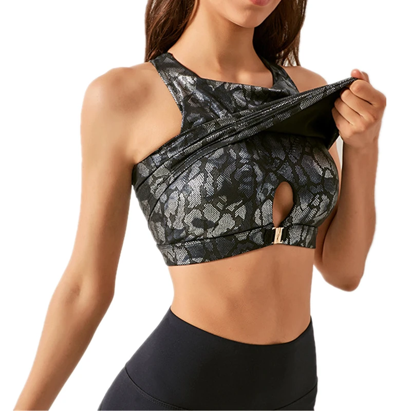 

Snake Print Sport Bra Womens Yoga Vest Cross Backless Running Workout Tank Tops Elastic Gym Crop Top Custom Logo underwear