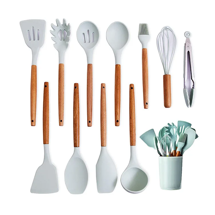 

12 Pieces In 1 Set Cooking Tools Utensils Nonstick Cookware wooden kitchen cooking utensils set silicone, Customized color
