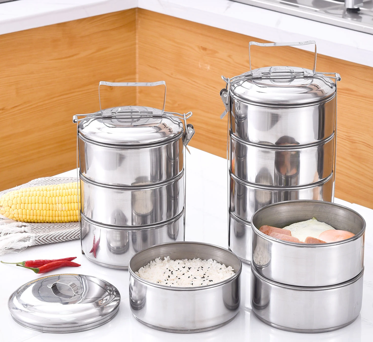 

Wholesale Kids Food Grade 4 Layer Bowl Thermal Insulated 410 Stainless Steel 3.6L Lunch Box With Buckle Lock