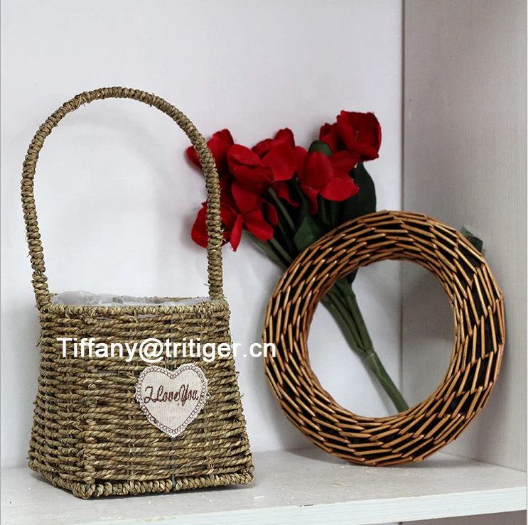 

home decoration flowerpot vase basket seagrass woven flower Basket, White and brown or as customer's requirement