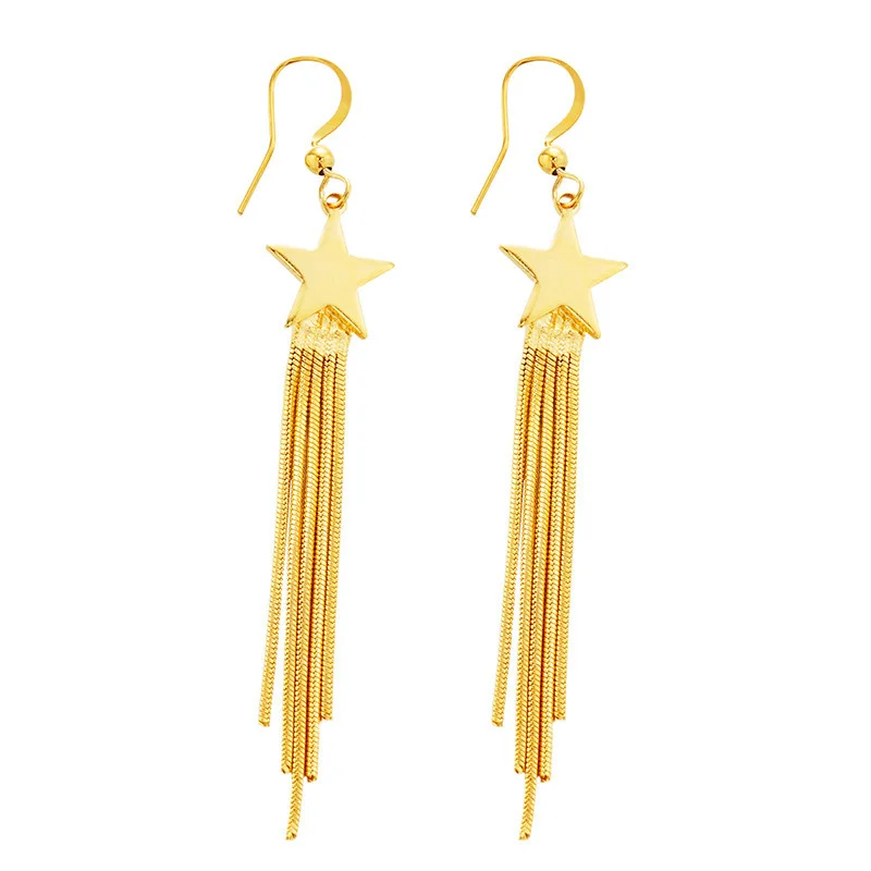 

Cross Border Korean Fashion Earrings Plated 14K Gold Star Temperament Long Tassel Ear Line