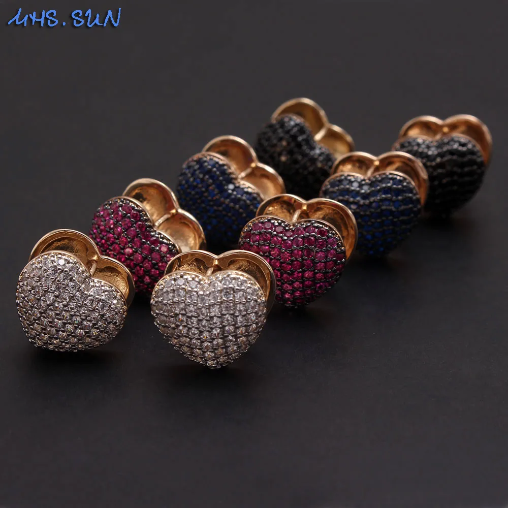 

MHS.SUN Fashion Love Heart Cubic Zirconia Stud Earrings Women Piercing Jewelry Gold Plated Brass Earrings Valentine's Day Gifts
