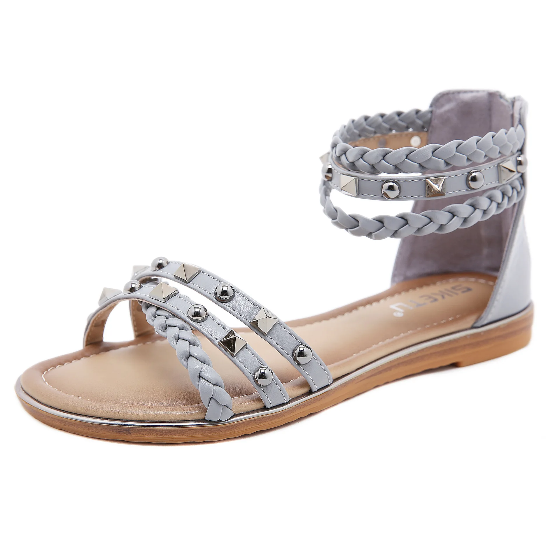 

S460F 2021 new high quality rivet woven large size flat women's sandals