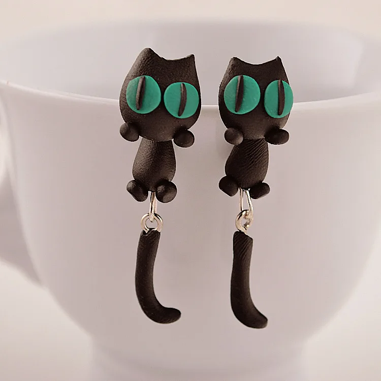 

Hot Sale Fashion Cool Animal Polymer Clay Stud Earrings Cartoon Cannibal Flower Fox Cat Cute Earrings, Picture shows