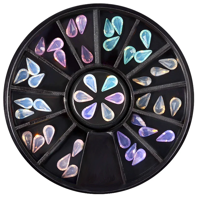 

1 Box Opal Crystal Waterdrop 3D Nail Rhinestone Wheel 6 Colors Flat Bottom 3d Nail Art Decorations Manicure Nail Accessories, Clear opal