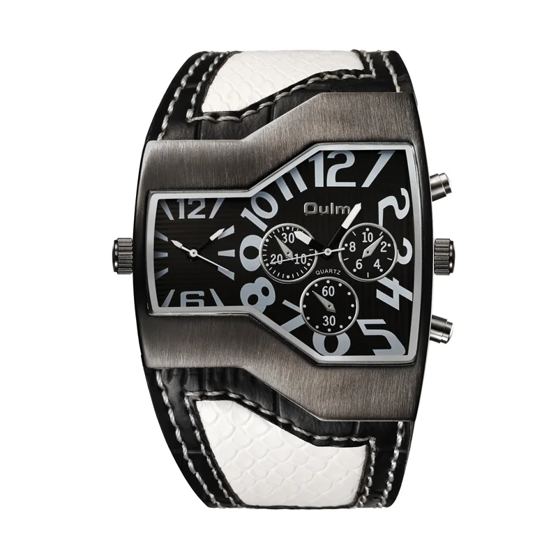 

Oulm 1220B Quartz Watch Men Snakeskin Leather Double Time Show Military Male Wrist Watch, As picture
