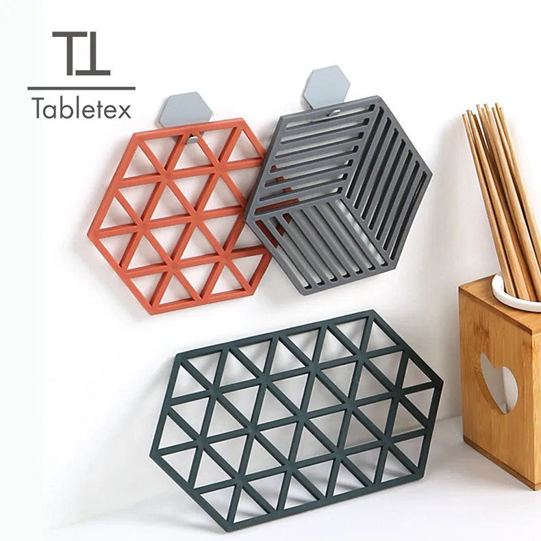 

Tabletex Hollow Absorbent TPR rubber Coaster Hexagon Milk Coffee Cup Mats Pad Heat-insulated Non Slip Silicone Placemats, Customized