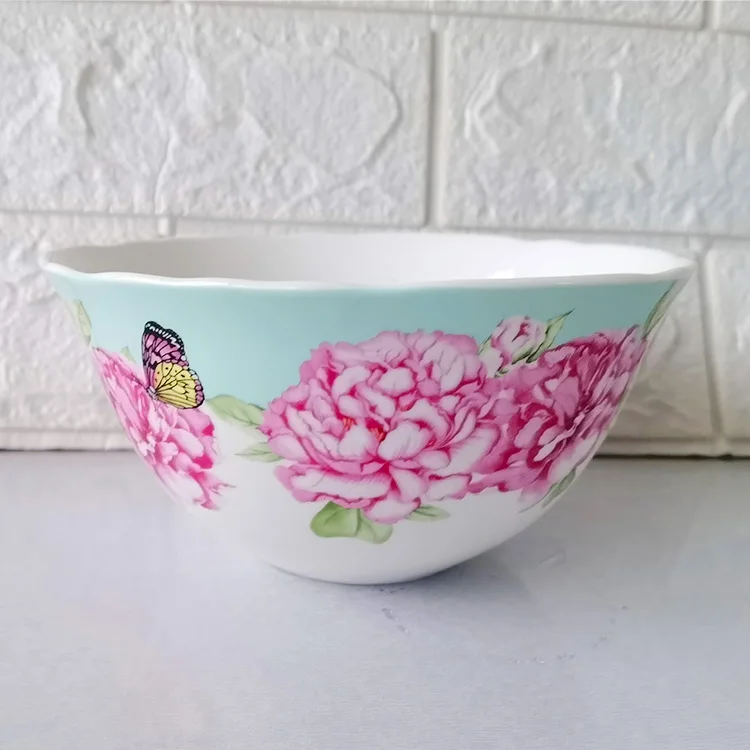 

Botanical Floral Pattern Rice Bowl Salad Bowl Cereal Bowl, Blue/green/white/yellow