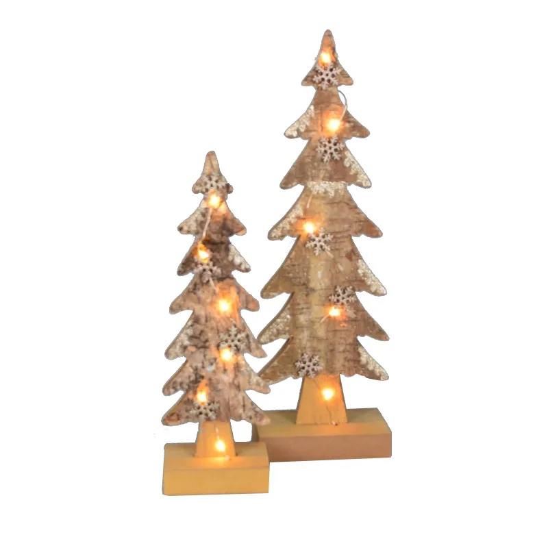 China marketplace Mini LED Wooden Christmas Tree shape Light Table Night Lamp Christmas Lights With snowflake Decorative