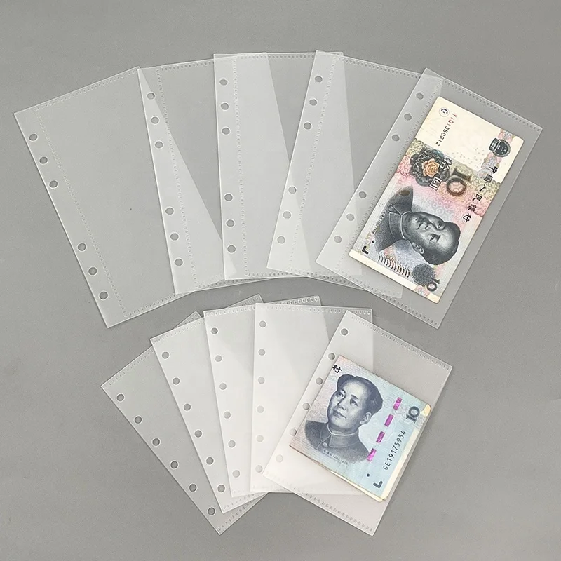 

Clear frosted 6 holes loose leaf pp custom plastic storage cash envelopes for budgeting money organizer a6 a7 zipless for cash