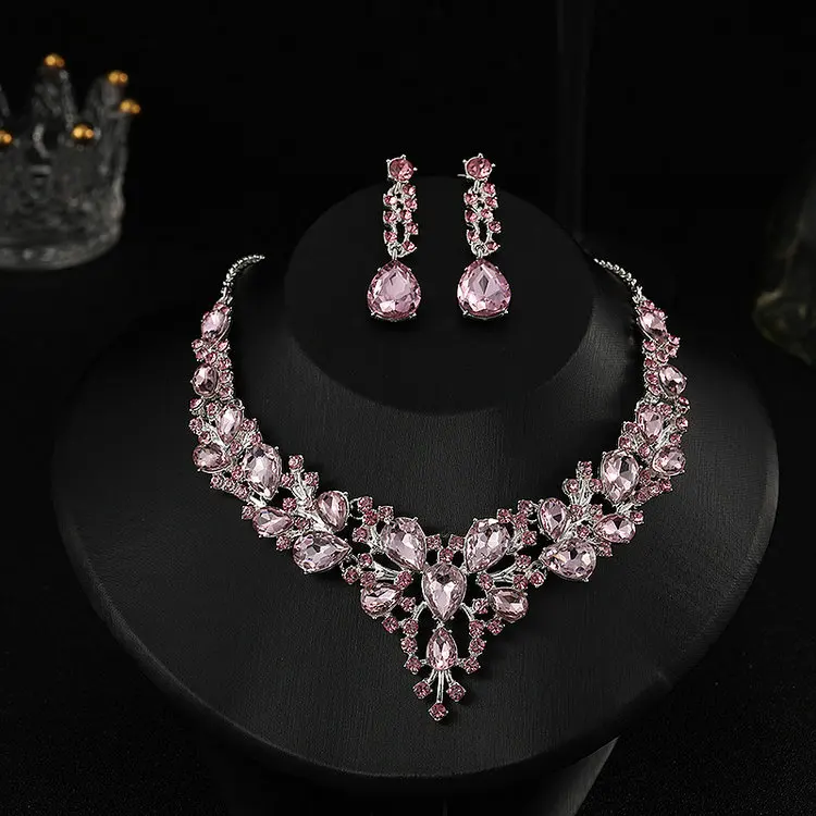 

Wholesale Bridal Luxury Crystal Women Jewelry Set Earings Necklace Set Bridal Gift Wedding Dress Jewellery Set