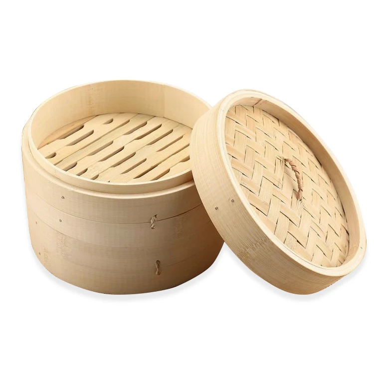 

Traditional Chinese Handcraft Dim Sum Dumpling Basket Serving Food Cooker 10 Inch Organic Bamboo Steamer, Natural bamboo color