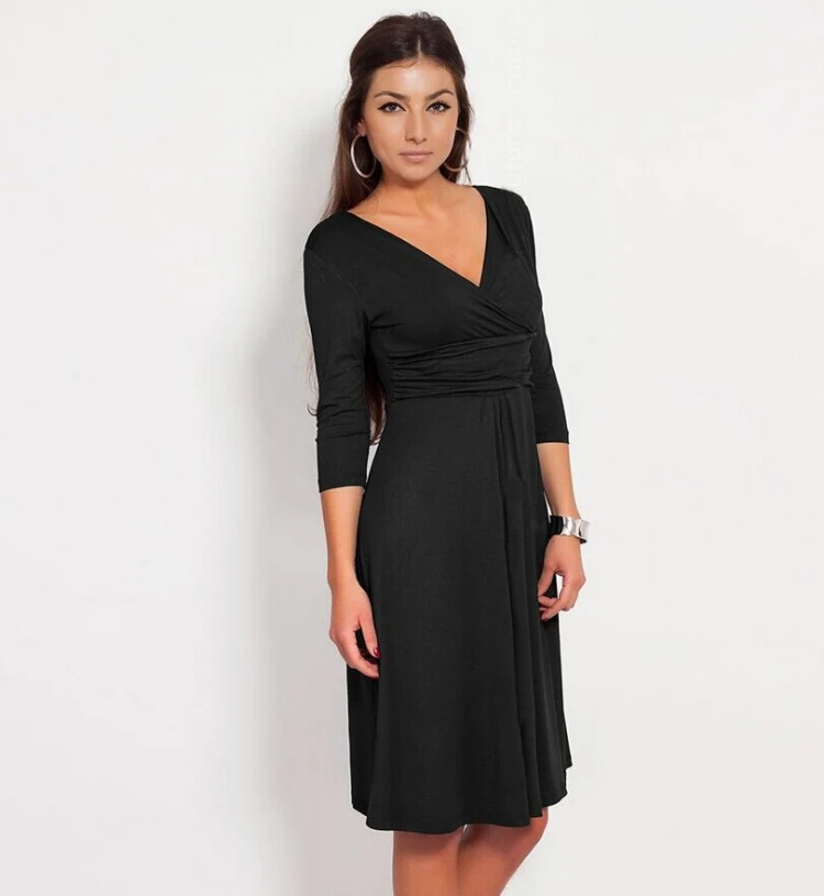 

Office V-neck Middle Sleeve Slim Pictures Formal Dresses Women