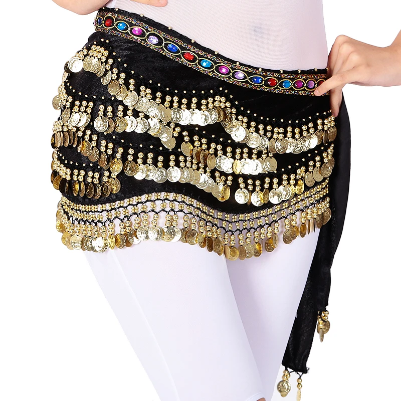 

Handmade Egyptian Bellydance Hip Scarf 300pcs Coins Gold / Silver Belt Belly Dancing Wrap Hip Skirt, Black,red,yellow,green,purple,blue