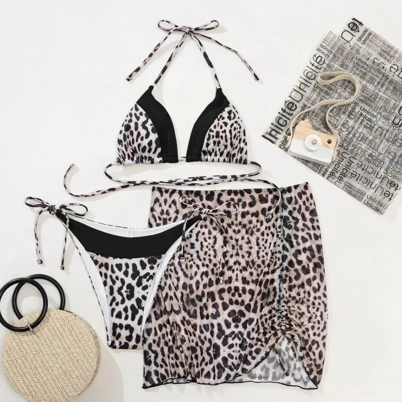 

Factory Wholesale Women Sexy 3-piece set Bikini Lady Beach Wear Girls Swimsuit Multicolor Leopard Print Maldives