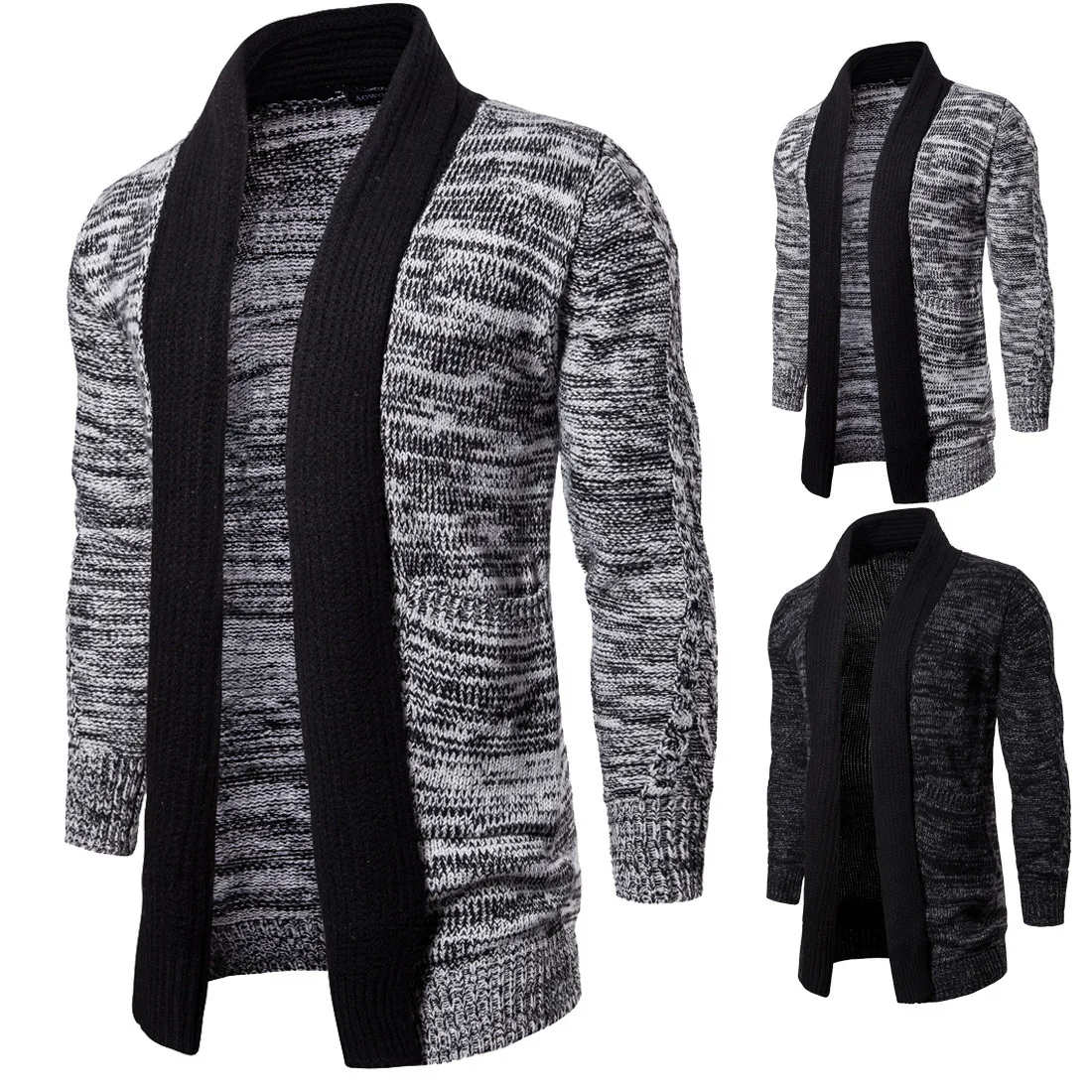 

new fashion Winter man sweater coat Casual thickened long-sleeved contrast color buttonless cardigan sweater male