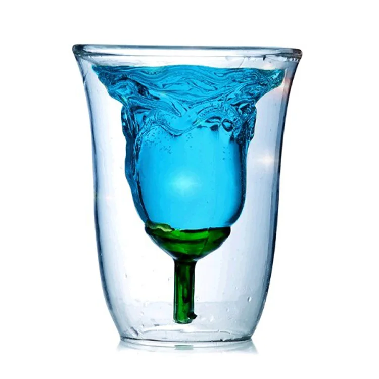

Double Wall champagne Glass Flower Cup Creative Home Bar Use Rose Shape tumbler Flower mug