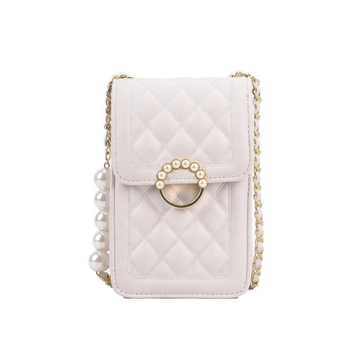 

New Arrival Fashionable PU Ladies Ins Pearl one-shoulder mobile phone bag