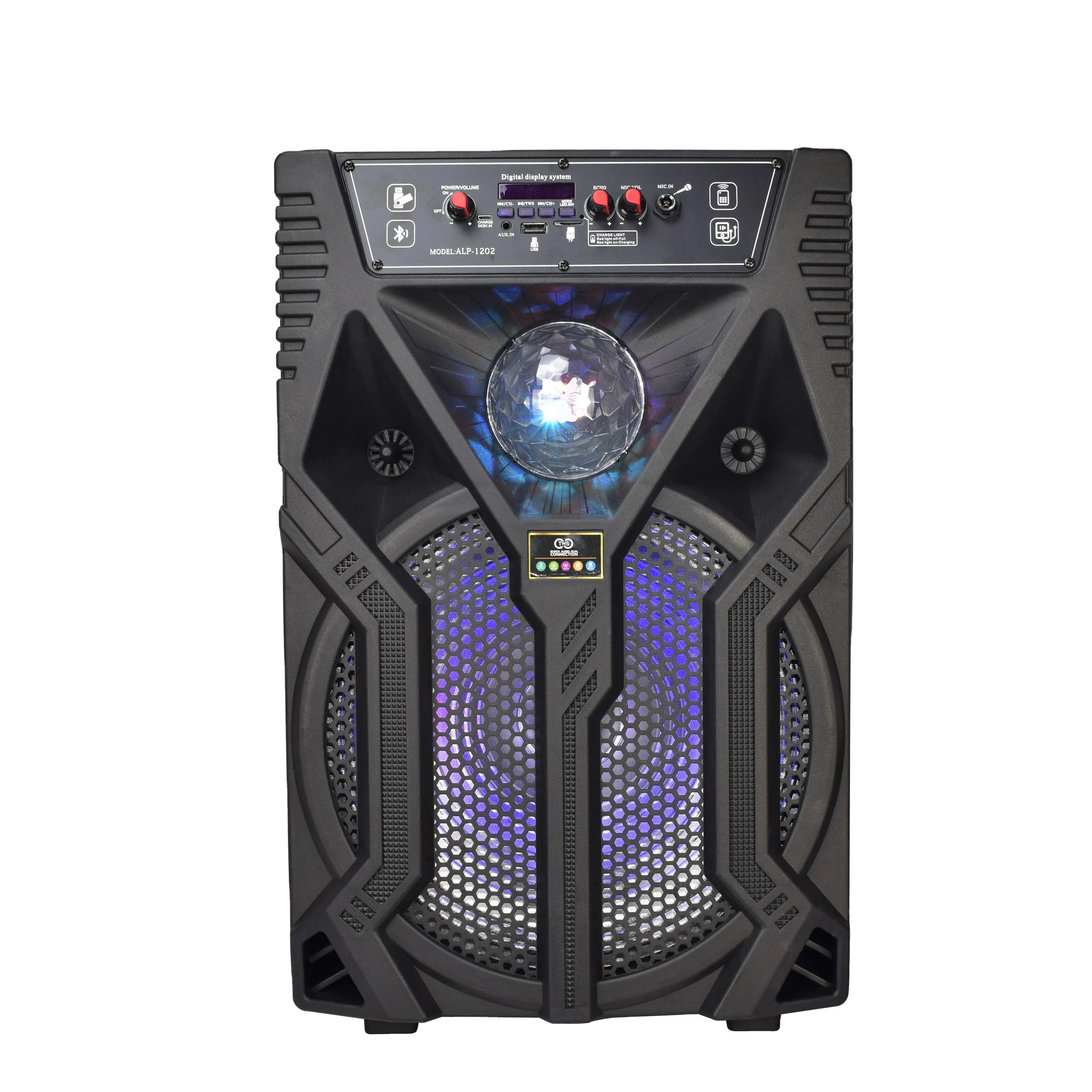 

Top sell new Dj Sound Subwoofer 12 inch Home theatre model system With Led Light Product speaker with mic and remote, Black