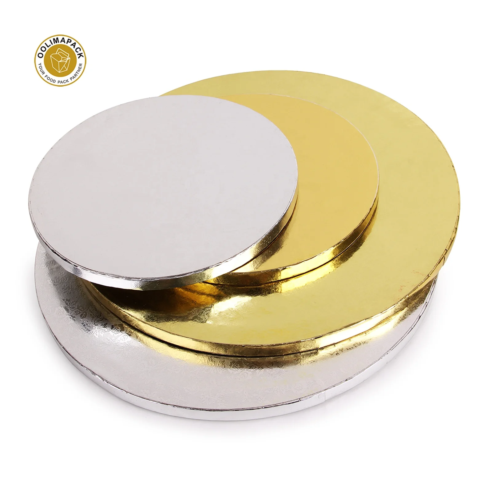 
Food Grade Golden Foil 12mm Thickness Corrugated cake board drum with Round shape 