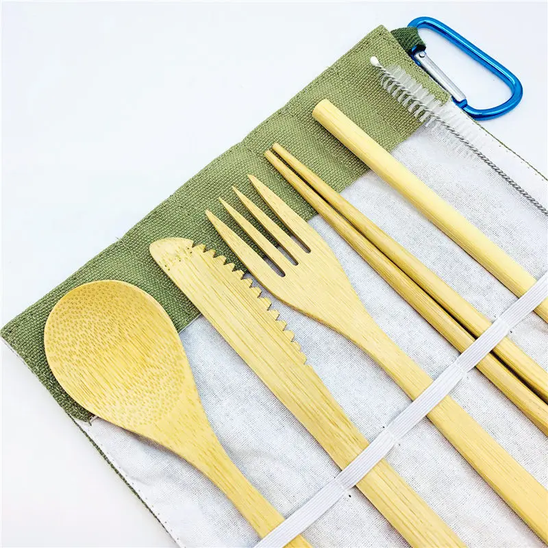 
Eco-Friendly Outdoor Portable Zero waste Bamboo Utensils travel Cutlery Set Spoon Fork Chopstick 