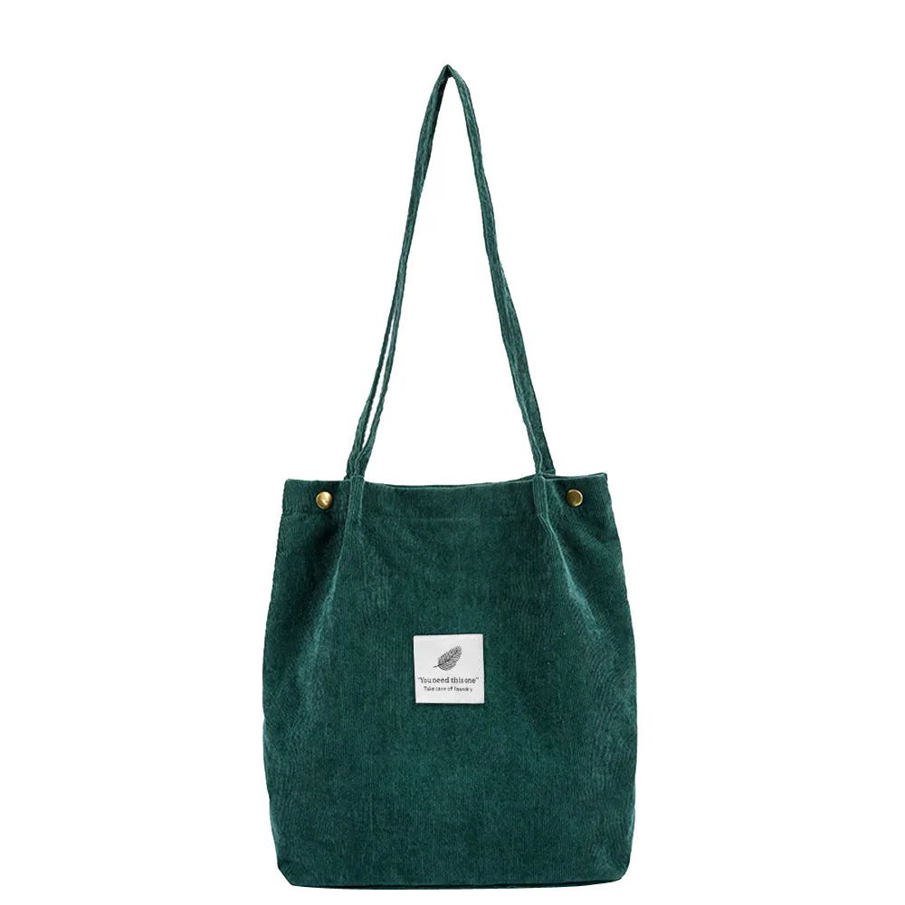 

Large Capacity Women Handbag Shoulder Bags korean Casual tote purse green corduroy Shopping Bag