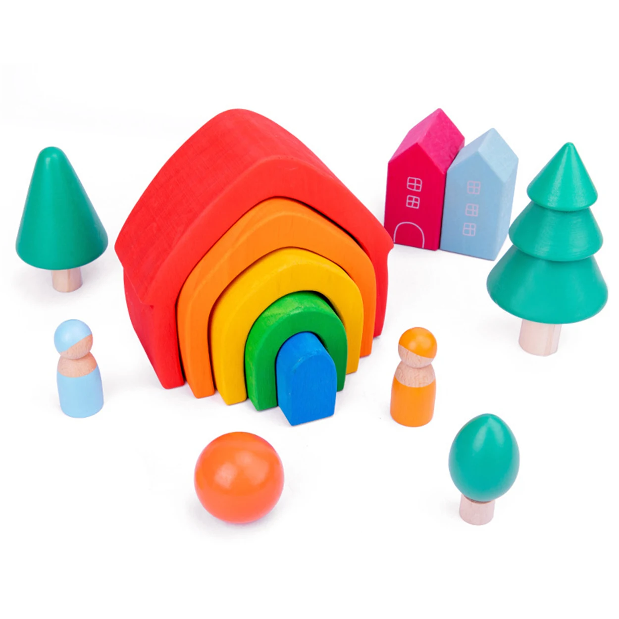 

Colorful Wooden Building Educational Blocks Kids Construction Rainbow Building Block Toys