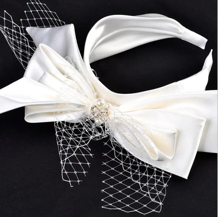 白色新娘头带优雅蝴蝶结发带女孩派对