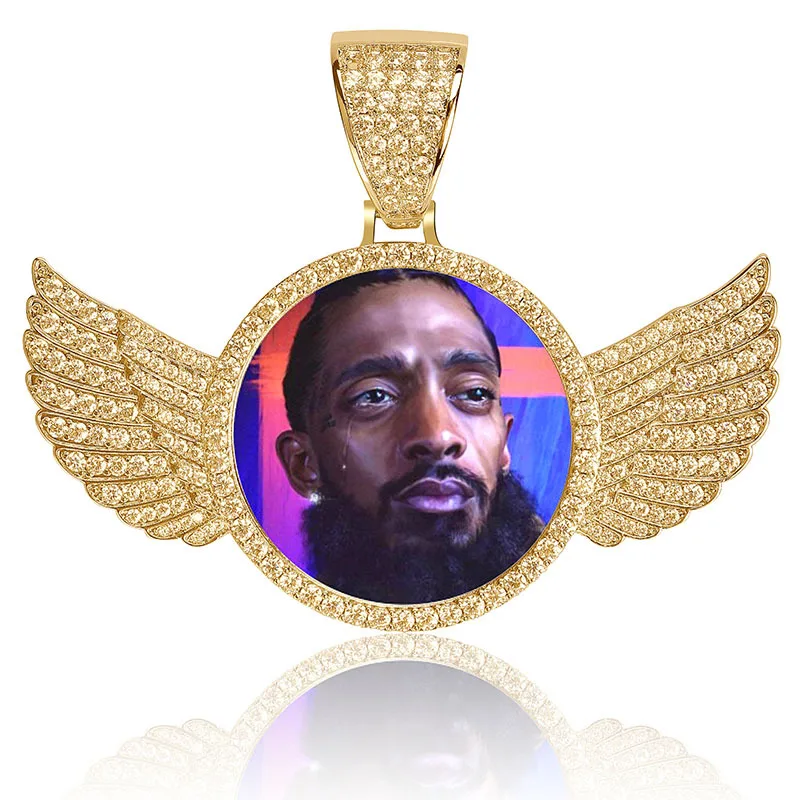Iced out Crystal Antique classical Hip Hop Custom 18k Gold CZ Diamond Paved 3D promotional Picture Frame Photo Pendant