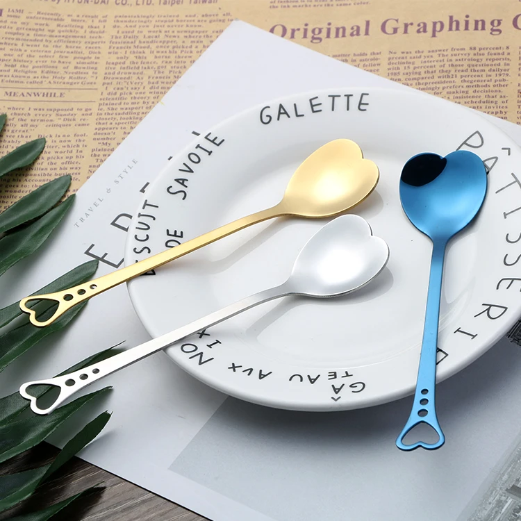 

Colorful Metal Yogurt Dessert Tea Coffee Spoon Stainless Steel Heart Shape Coffee Spoon