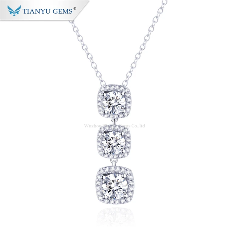 

Tianyu gems three diamonds round brilliant cut moissanite trendy necklace white gold pendent