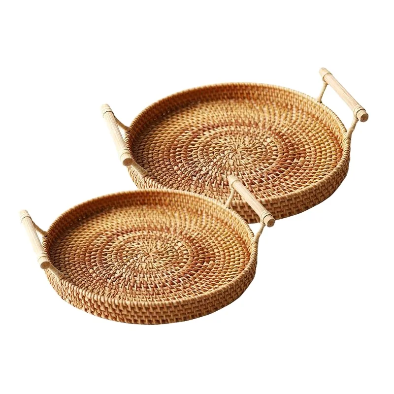 

Hand - Woven Bread Table To Receive A Twine Handle Wicker Round Snack Fruit Rattan Basket, Khaki