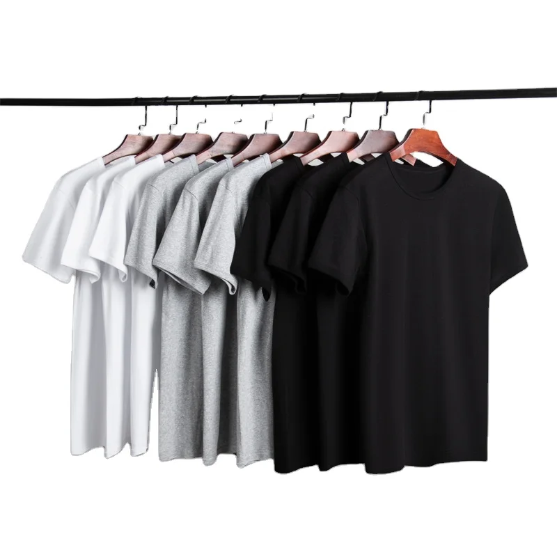 

180g Short sleeve T shirt spring and summer men thin work clothes black and white gray simple solid color undershirt