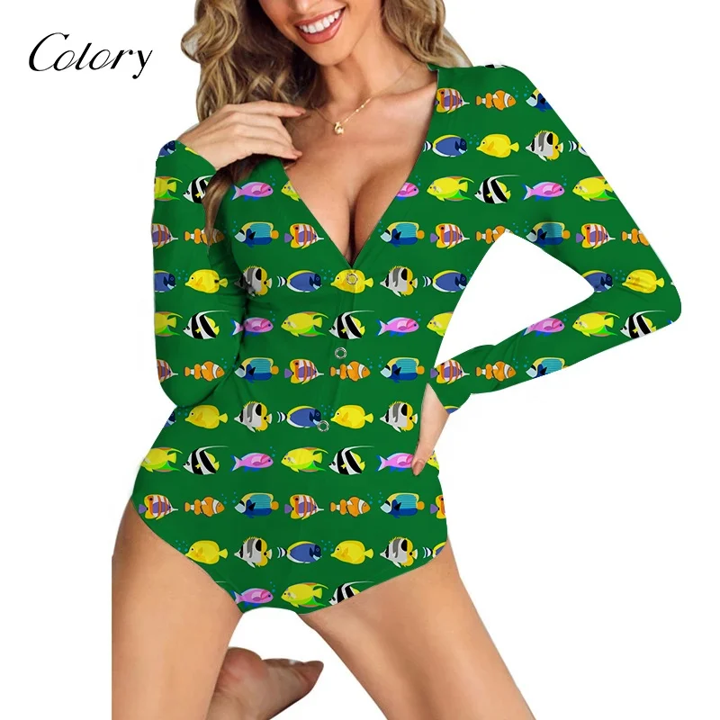 

Colory Good Quality Adult Women Onesie Pajamas Romper Sleepwear Sexy V-neck Onesie With Special Patterns, Customized color