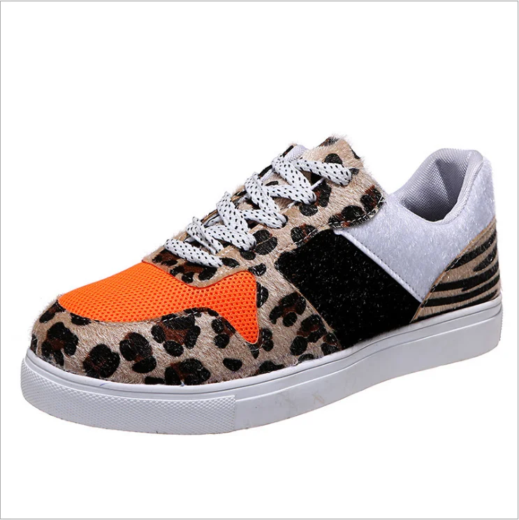 

New Fall Winter 2021 Shoes For Women Plus Size 12 Ladies Leopard Color Sneakers Women's Matching Bandage Flat Shoes, As pictures