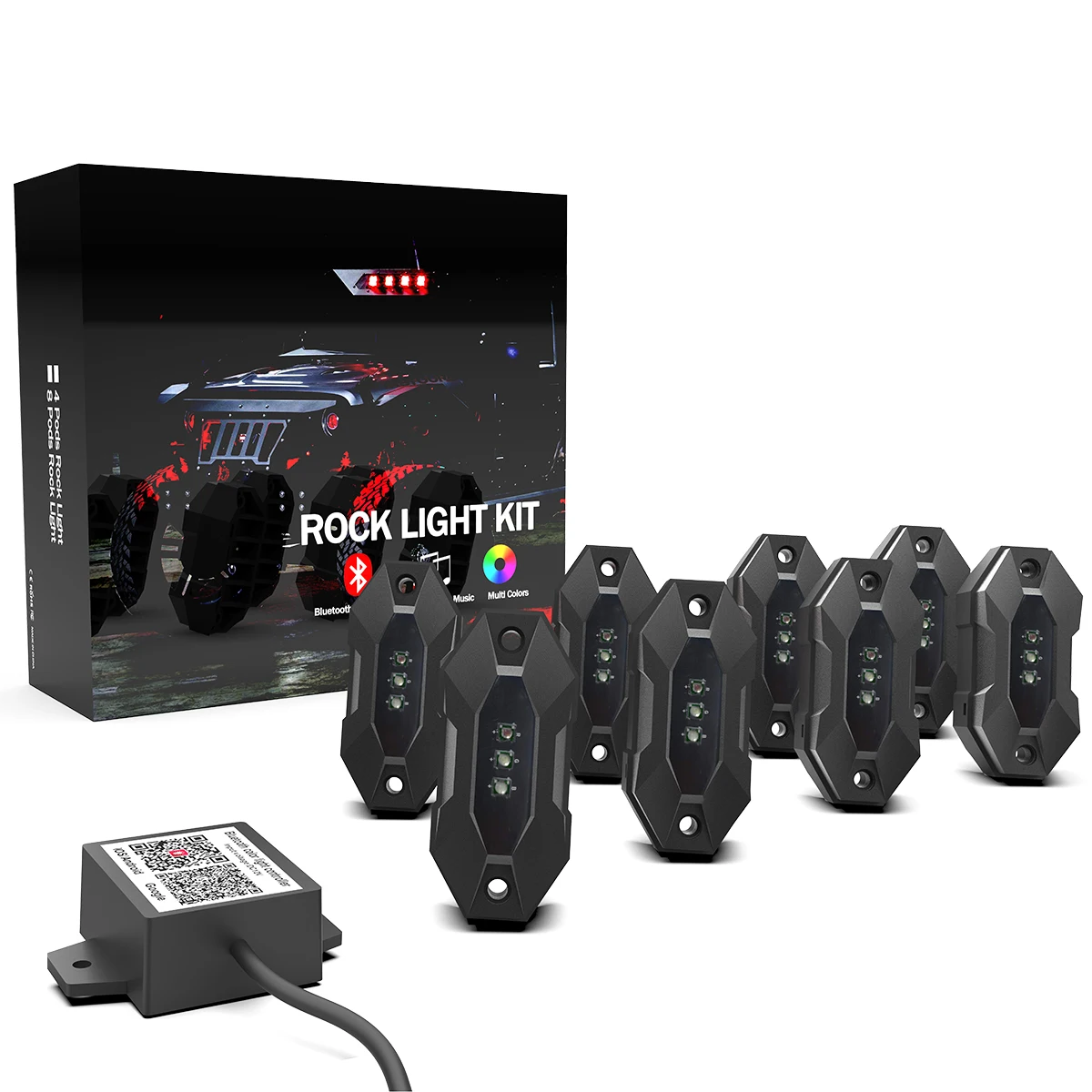 Youstar 8x Pods RGB LED Rock Light Offroad Wireless Bluetooth Controller 9w Bluetooth LED Rock Light Kit