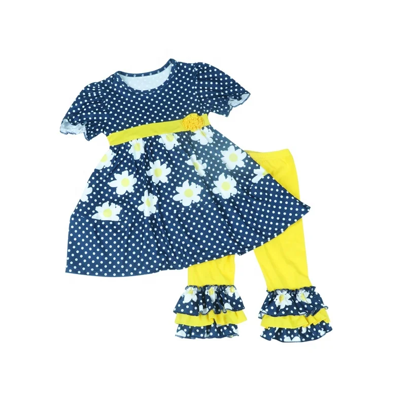

children clothes girl dresses 8 yrs and Capri pants navy polka pearl pants sets smocked children kids summer clothes, Picture