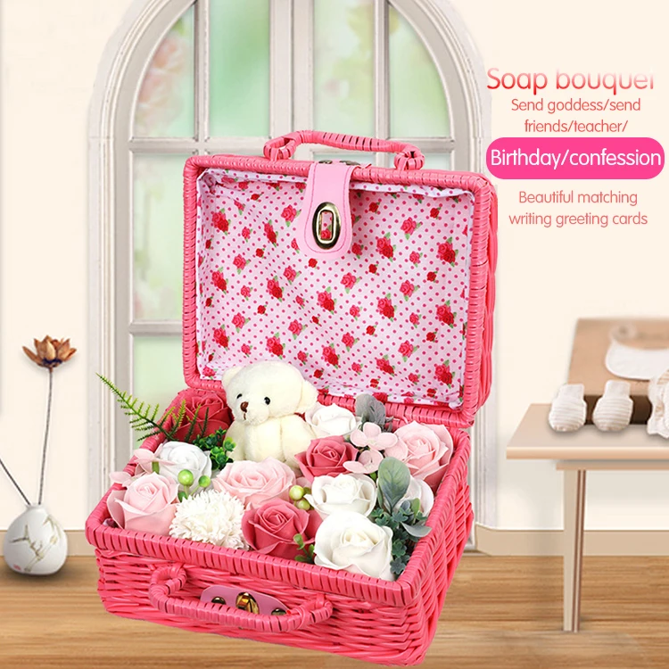 

Wholesale valentine soap rose bear gift, White