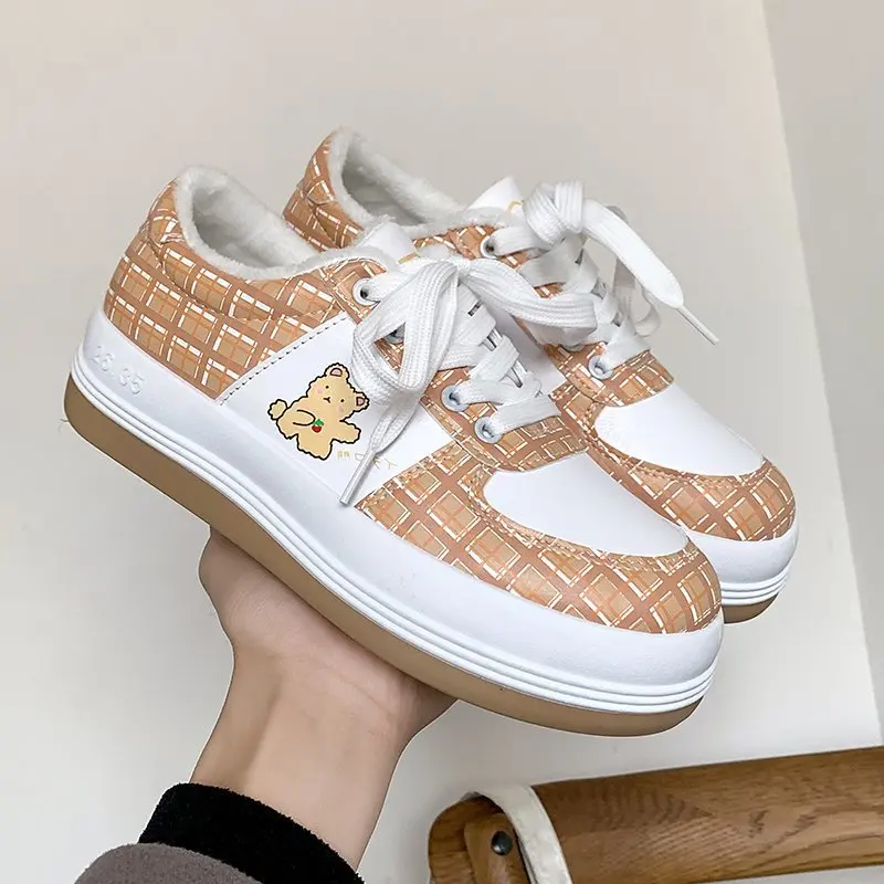 

Kawaii Shoes Women Sneakers Platform Lolita Vintage Vulcanize Sports College Student Round Head Tennis, Beige