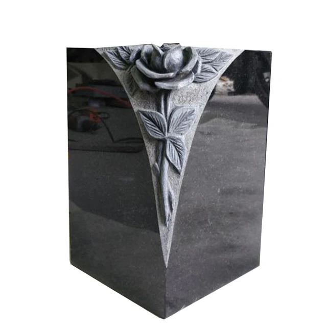 
European style pink granite square shape vases with flower carving 