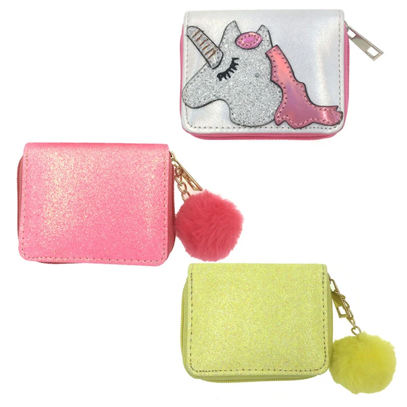 

PU Leather Purses Sequined Rainbow Unicorn Short Zipper Handbag Wallet for Women Kids Girls