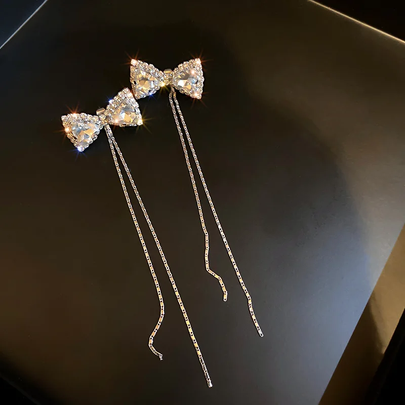 

new statement bow drop crystal long women earrings