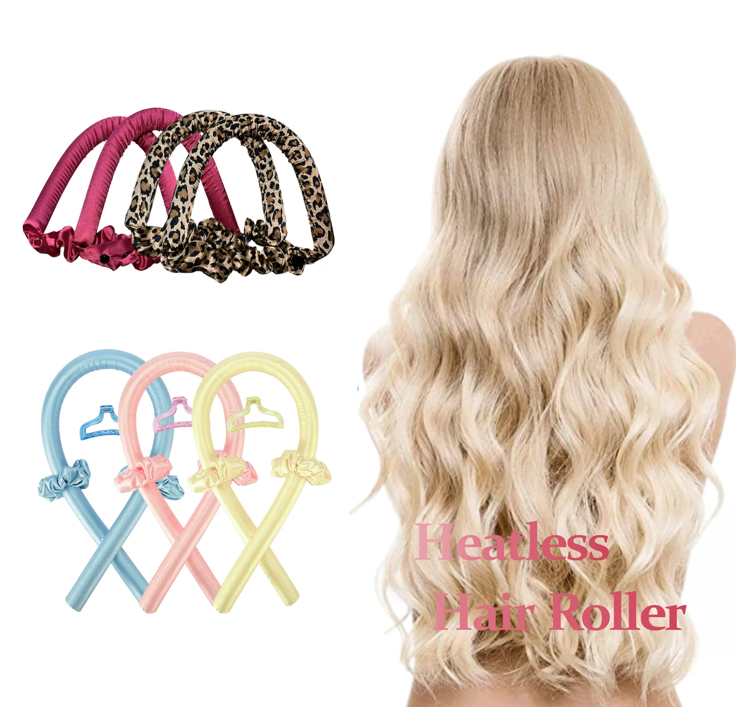 

Dropshipping amazon hot saleHeatless Hair Curlers For Long Hair No Heat Silk Curls Headband satin flexi rods, Pink,blue,yellow