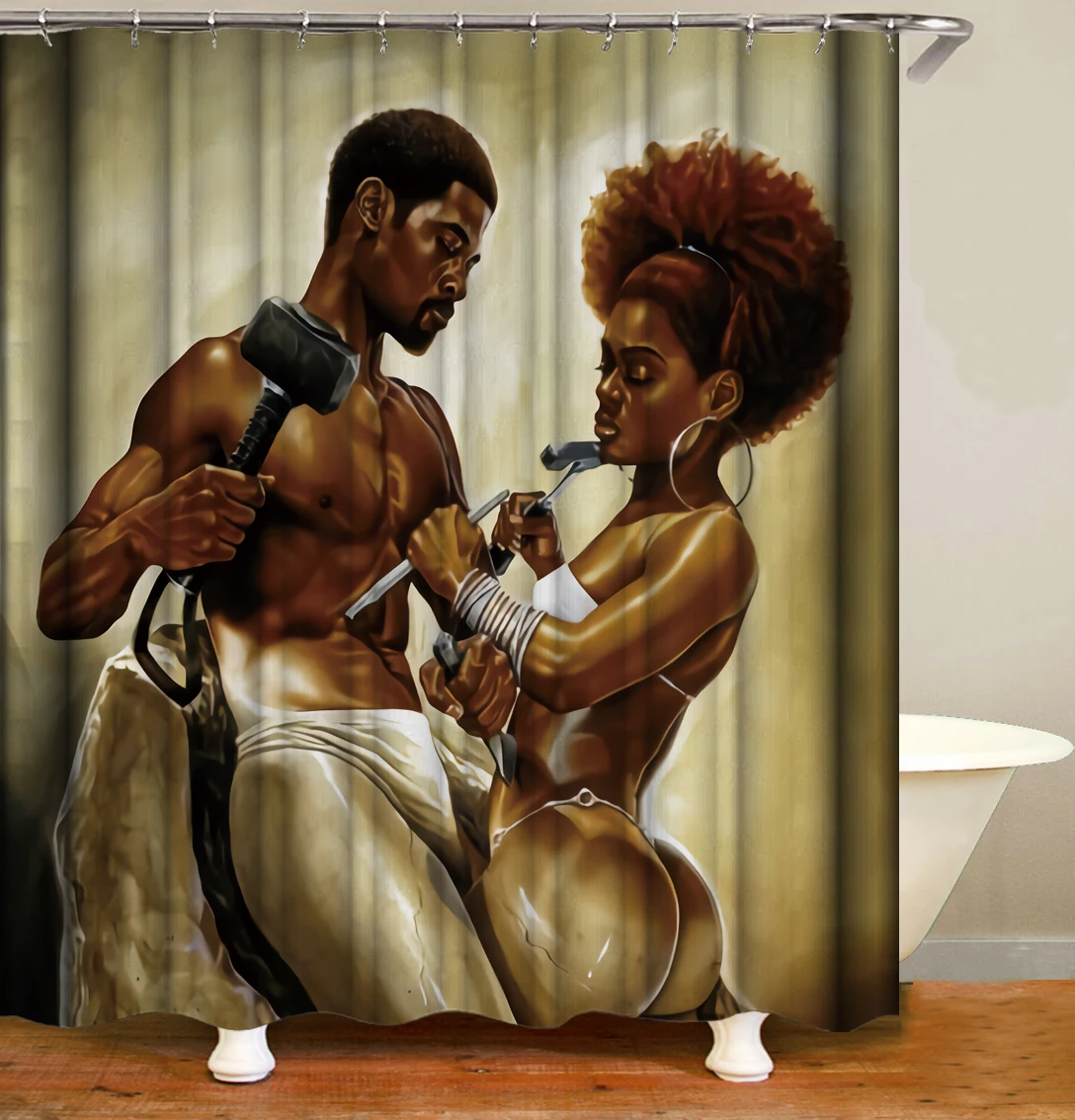 

African couple shower curtains polyester water proof bathroom curtains